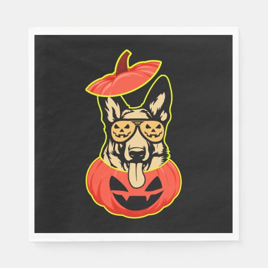 28 German Shepherd In Scary Pumpkin Shirt Funny Cu Serviette (Vorderseite)