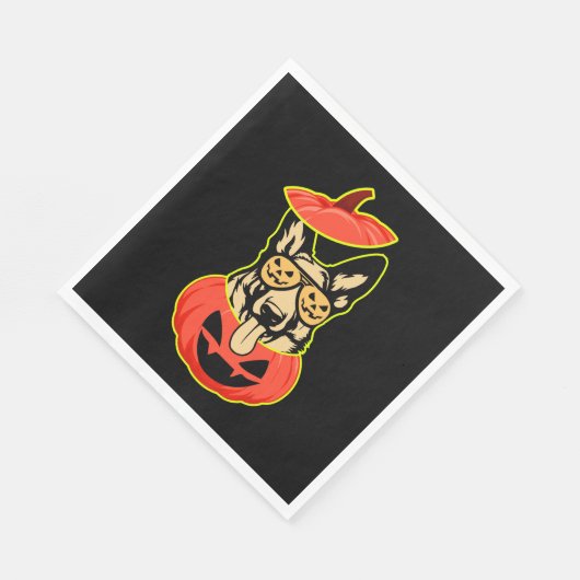 28 German Shepherd In Scary Pumpkin Shirt Funny Cu Serviette (Ecke)