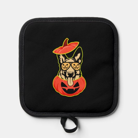 28 German Shepherd In Scary Pumpkin Shirt Funny Cu Topflappen (Vorderseite)