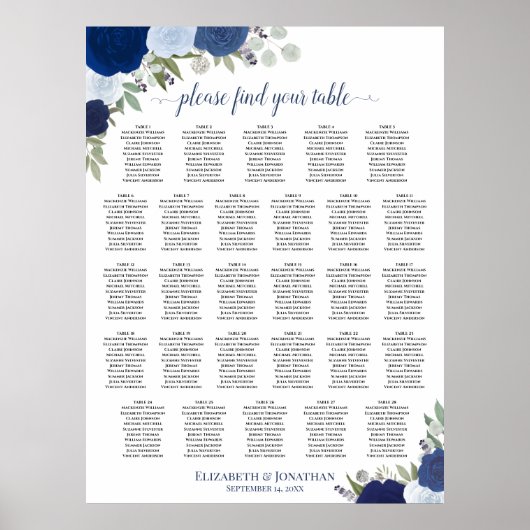 28 Tabelle Blue Boho Blütensitzkarte Poster (Vorne)