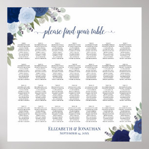 28 Tabelle Blue Boho Blütensitzkarte Poster