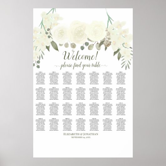 28 Tabelle Elfenbeinrosen Hochzeitstabelle Poster (Vorne)