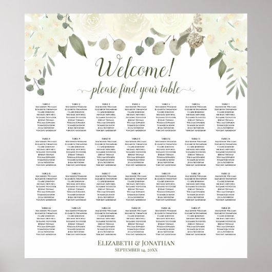 28 Tabelle Elfenbeinrosen Hochzeitstabelle Poster (Vorne)