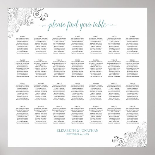 28 Tabelle Frily Wedding Seating Chart Weiß Aquama Poster (Vorne)