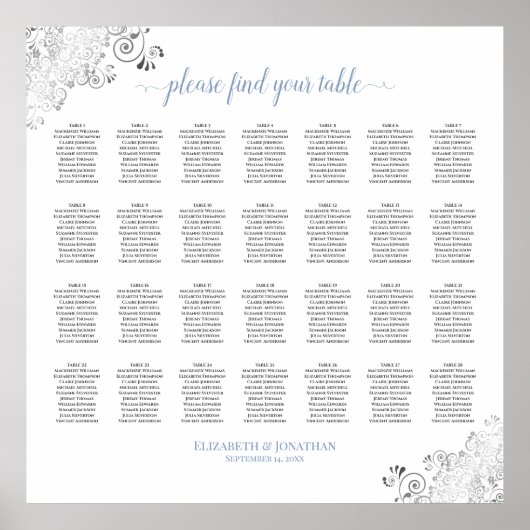 28 Tabelle Frily Wedding Seating Chart White Blue Poster (Vorne)