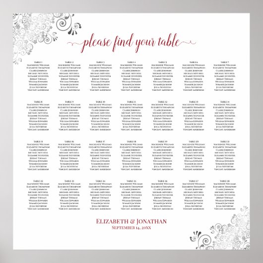 28 Tabelle Frily Wedding Seating Chart White Red Poster (Vorne)