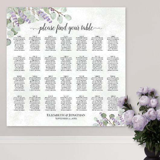 28 Tabelle Hochzeitskarte Eukalyptus Lavendel Poster