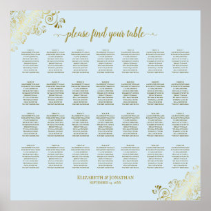 28 Tabelle Hochzeitskartentuch Blau & Gold Poster