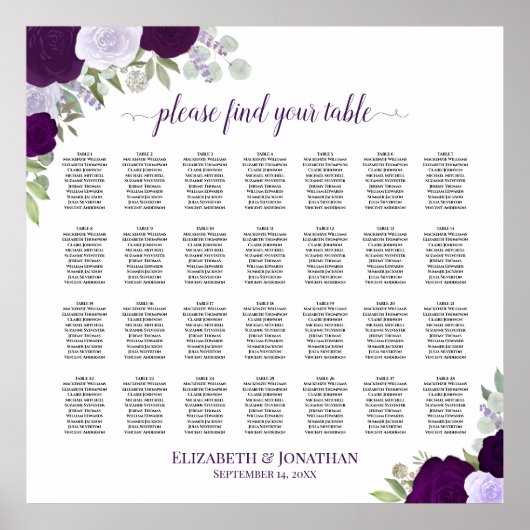 28 Tabelle Lila Boho Blumenzettel Poster (Vorne)