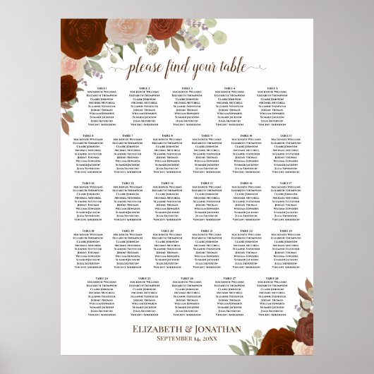 28 Tabelle Rustikale Fall-Rose Hochzeitstabelle Poster (Vorne)