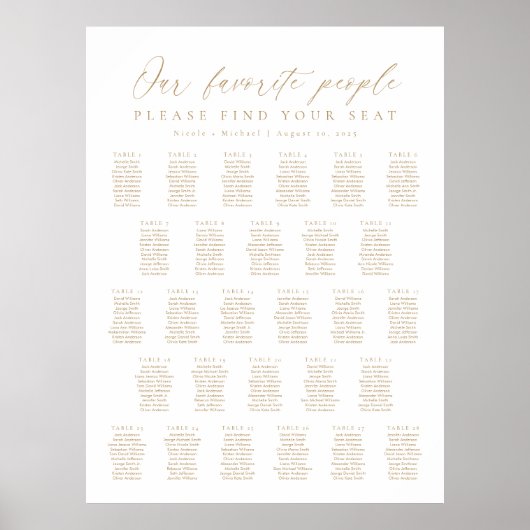 28 Tabellen Unsere Lieblings-Sitzkarte Poster (Vorne)