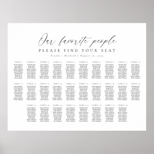 28 Tabellen Unsere Lieblings-Sitzplan Poster (Vorne)