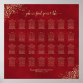 28 Table Gold Frills auf Red Wedding Seating Chart Poster (Vorne)