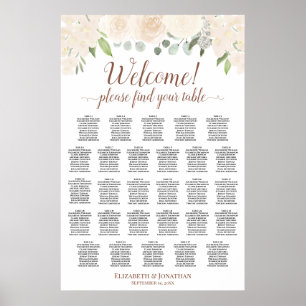 28 Tisch Champagner-Rosa Boho-Blumen-Sitzordnung Poster