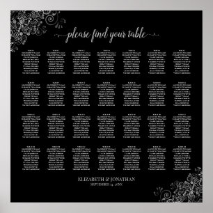 28 Tisch Hochzeitskarte Silber Frills Schwarz Poster