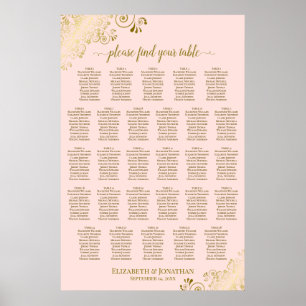 28 Tische Hochzeits-Sitzplan Blush Pink & Gold Poster