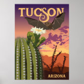 28"x20" Bat and Saguaro - Tucson, Arizona Poster (Vorne)