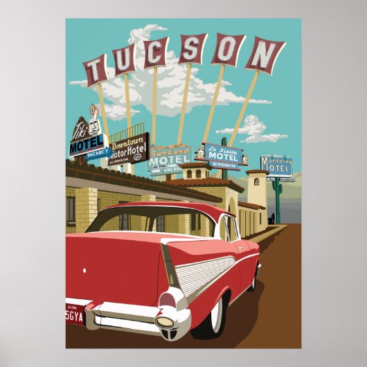 28"x20" Retro Motel Signs - Tucson, Arizona Poster (Vorne)