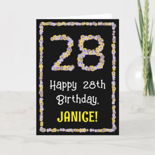28th Birthday: Floral Flowers Number, Custom Name Karte