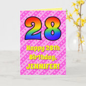 28th Birthday: Pink Stripes & Hearts, Rainbow # 28 Karte (Gelbe Blume)