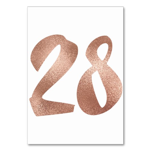 28Tischnummern Weißes Metallisches Rosa Gold Tischnummer (Rückseite)
