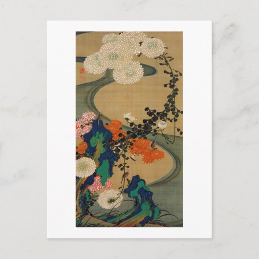 29. 菊 花 流 図, 若 冲 Chrysanthemum & Stream, Jakuchū Postkarte (Vorderseite)
