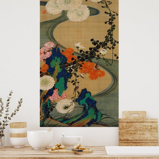 29. 菊 花 流 図, 若 Chrysanthemum & Stream, Jakuchū Poster (Küche)