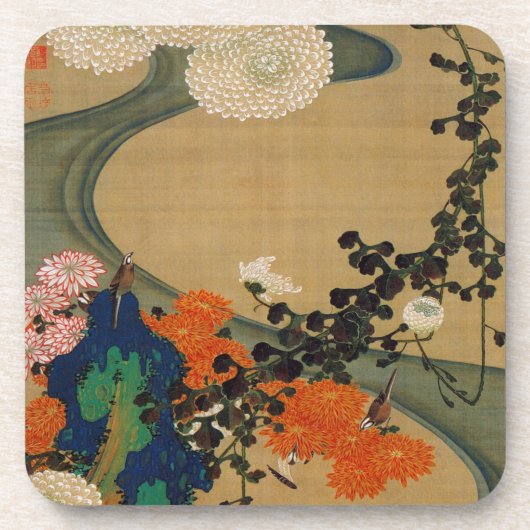 29. 菊 花 流 図, 若 Chrysanthemum & Stream, Jakuchū Untersetzer (Vorderseite)