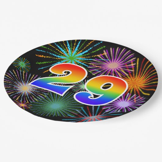 29. Event - Spaß, farbenfroh, kühl, Regenbogen 29 Pappteller (Schrägansicht)