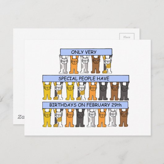 29. Februar Geburtstag Cartoon Katzen Postkarte (Vorne/Hinten)