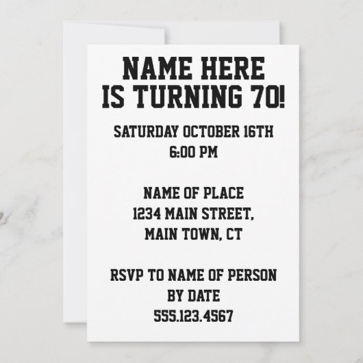 29. Geburtstag 21. Mal 70. Einladung (Rückseite)