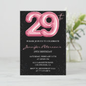 29. Geburtstag Einladungen Pink Balloon Glam Black (Stehend Vorderseite)