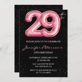 29. Geburtstag Einladungen Pink Balloon Glam Black (Vorne/Hinten)