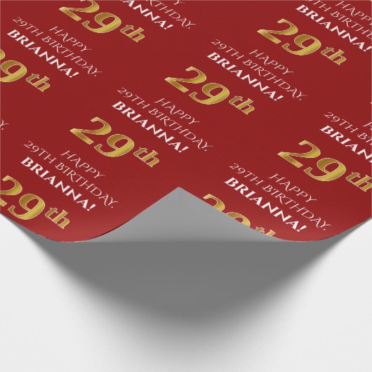 29. Geburtstag: Elegant, rot, Imitate Gold Look Geschenkpapier (Ecke)