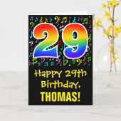 29. Geburtstag: Farbige Musiksymbole + Regenbogen Karte (Gelbe Blume)