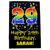 29. Geburtstag: Farbiges Sternenmuster & Regenboge Mittlere Geschenktüte (Vorderseite)