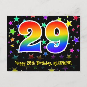 29. Geburtstag: Fun Stars Pattern, Regenbogen 29,  Postkarte
