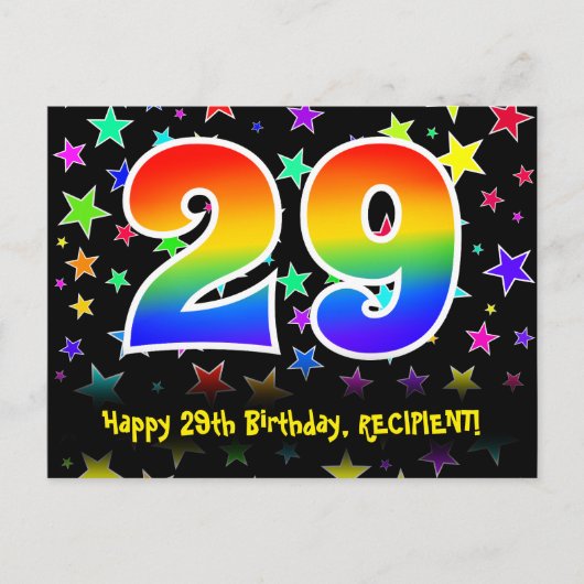29. Geburtstag: Fun Stars Pattern, Regenbogen 29, Postkarte (Vorderseite)