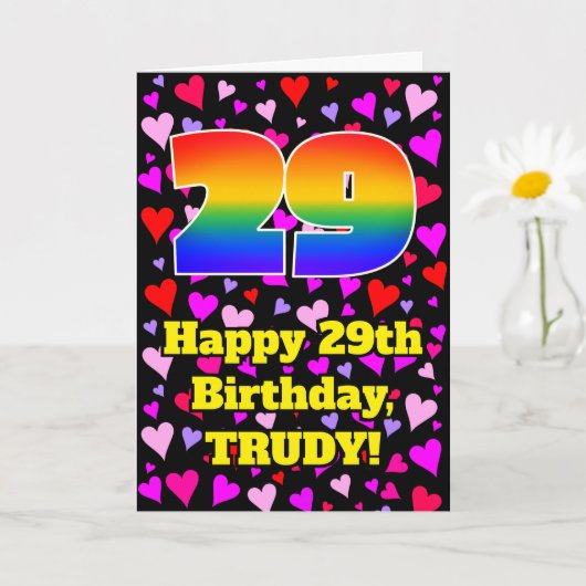 29. Geburtstag: Loving Hearts Pattern, Regenbogen  Karte (Kleine Pflanze)