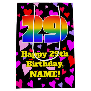 29. Geburtstag: Loving Hearts Pattern, Regenbogen Mittlere Geschenktüte
