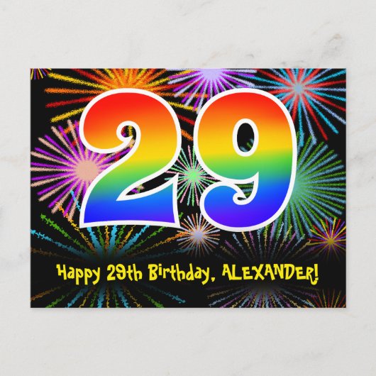29. Geburtstag – Lustiges Feuerwerk-Muster + Regen Postkarte (Vorderseite)