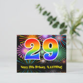 29. Geburtstag – Lustiges Feuerwerk-Muster + Regen Postkarte (Stehend Vorderseite)