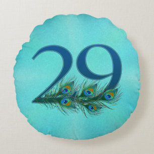 29. Geburtstag oder Jubiläum Pfauenfeder Rundes Kissen