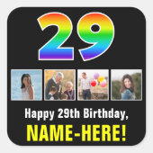 29. Geburtstag: Regenbogen "29"; kundenspezifische Quadratischer Aufkleber (Vorderseite)
