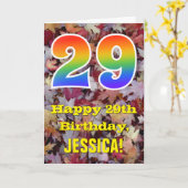 29. Geburtstag; Rustikale Herbstblätter; Regenboge Karte (Gelbe Blume)