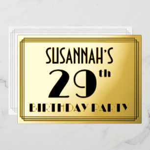 29. Geburtstagsfeier — Art Deco-Look „29“ + Name Folieneinladung