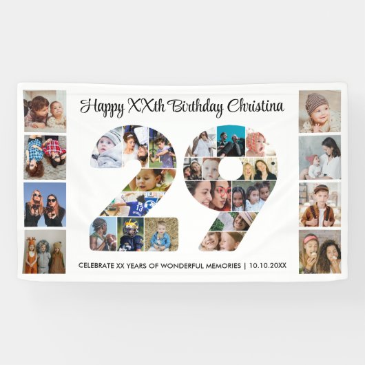 29. Geburtstagsfeier Nummer 29 Fotocollage Banner (Horizontal)