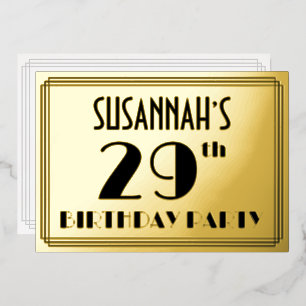 29. Geburtstagsparty — Art Deco Look "29" + Name Folieneinladung