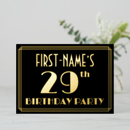 29. Geburtstagsparty: Art Deco Look "29", w/ Name Folieneinladung