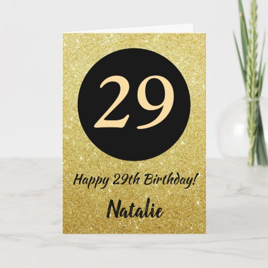 29. Happy Birthday Black and Gold Glitzer Card Karte (Vorderseite)